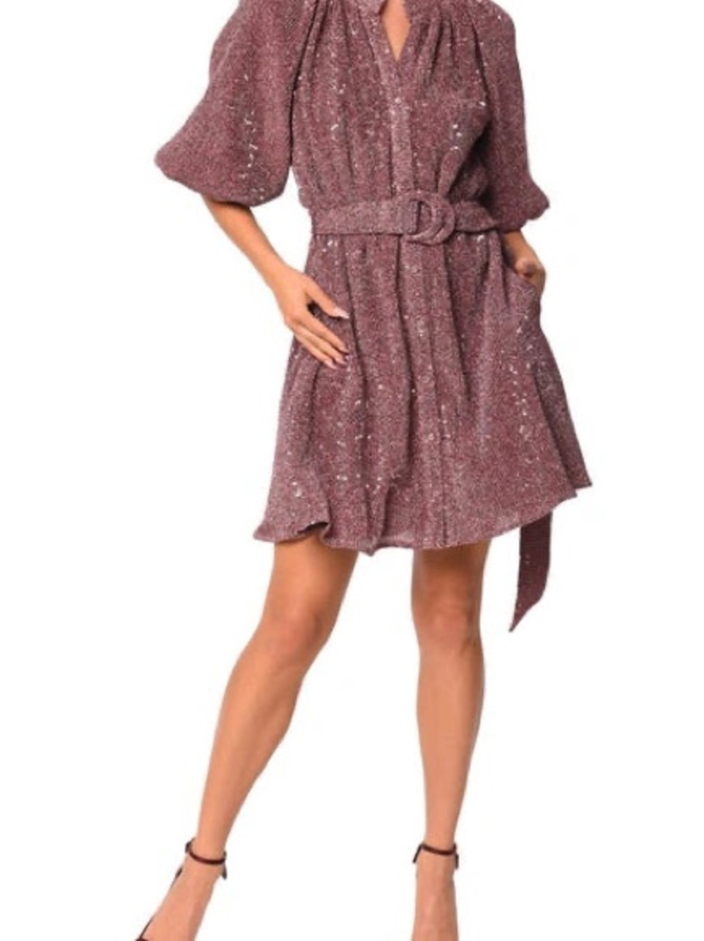 Ciebon Pink Sequin Belted Mini Dress
